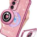 for Samsung Galaxy S24 Case - Women Glitter Bling Compatible with MagSafe Ring Stand Magnetic Phone Case Cute Girls Sparkly Luxury Elegant Girly Design for Samsung S24 Cases (Shine Pink)