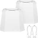 White Lamp Shades Set of 2, 10.5" x 10"x 13" Rectangle Cut Corner Medium Lampshades Natural Linen Hand Crafted, Include 2 Pack Lamp Harps, Suitable for E26 Base and Saddle Base, Easy Assembly Required