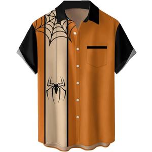 Hodaweisolp Mens Halloween Christmas Shirts Funky Santa Button Down Shirt Printed Short Sleeve Bowling Shirts (XX-Large, Black Spider)