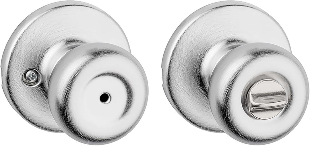 Kwikset Tylo Interior Privacy Door Knob with Lock, Door Handle For Bathroom and Bedroom, Satin Chrome Keyless Turn Lock Doorknob (1 Pack)
