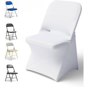 100 PCS Spandex Folding Chair Covers, Stretch Dining Chair Cover Universal Fit Slipcovers for Wedding, Party, Banquet, Event, Celebration Flat-Front Chairs (White)