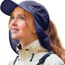 TOP-EX L/ XL Womens Sun Hat UV Protection Waterproof Baseball Cap with Neck Flap Ponytail Hole SPF 50 Summer Gardening Hat Outdoor Fishing Hiking Packable Navy Blue Small