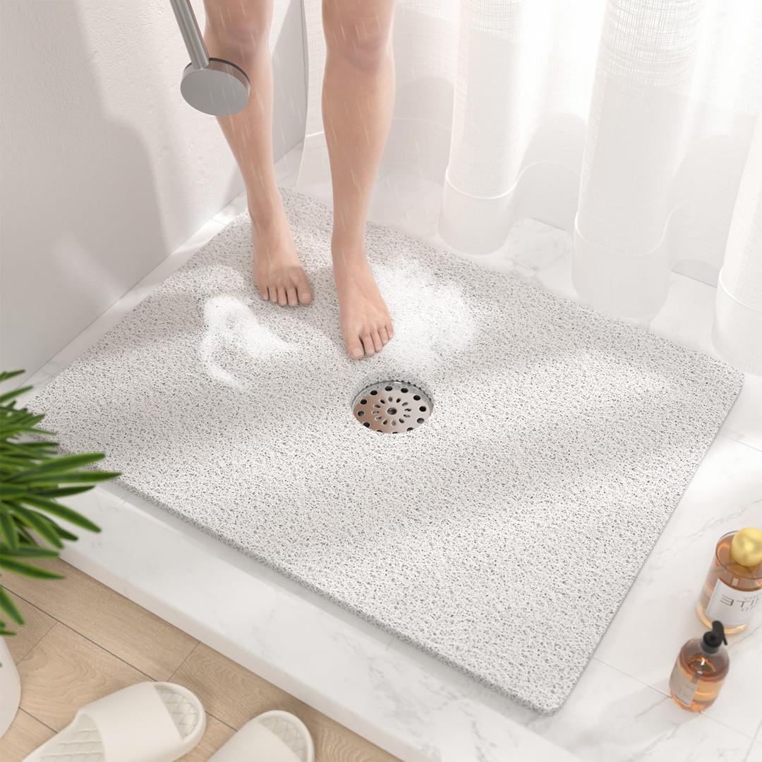 Shower Mat Non Slip 32 x 24 inch: Loofah Anti Slip Shower Mat,Non Slip Bathtub Mat for Inside Shower,Quick Drying Shower stall mat with Drain Hole in Middle,for Shower,Bathroom and Wet Areas