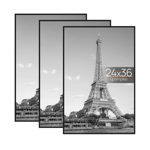 upsimples 24x36 Poster Frame Black 3 Pack, Scratch-Proof Picture Frames 24 x 36 for Photo Gallery - Slide-In Strips, Horizontal or Vertical Wall Mounting
