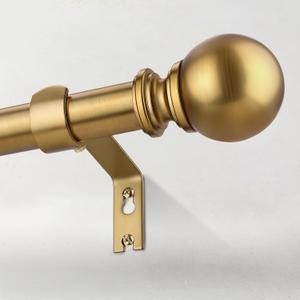 IFELS Brush Gold Curtain Rods for Windows 32 to 90 Inch, 1 Inch Brass Heavy Duty Curtain Rods Adjustable and Easy Installation, Decorative Long Curtains Rod with Elegance Design (Brush Gold,32-90")