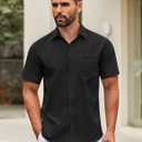 COOFANDY Mens Short Sleeve Casual Button Down Shirts Summer Untucked Dress Shirts with Pocket (Black, XXL)