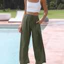 Faleave Women's Cotton Linen Summer Palazzo Pants Flowy Wide Leg Beach Trousers with Pockets (Black)