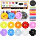 Tanstic 20Pcs 1.9 Inch Resin Buttons Resin Sewing Buttons 10 Mixed Colors 4 Hole Button with Embroidery Thread, Sewing Needles for Sewing Crafts DIY