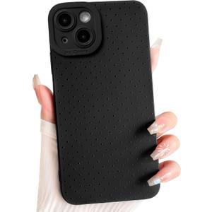 NITITOP Compatible with iPhone 15 Case Cute Aesthetic Little Polka Dots Pattern Design for Women Men Girls Soft TPU Shockproof Stylish Full Camera Protective Phone Cover - Black