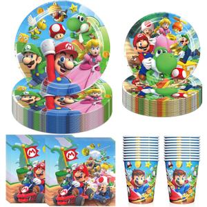 80 PCS Brother Birthday Party Supplies, Mario Tableware Set Includes 40 PCS Plates, 20 PCS Napkins and 20 PCS Paper Cups for Party Decorations