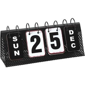 Metal Desk Calendar Standing Flip, Desktop Perpetual Flip Calendar with Large Display, Farmhouse Vintage Daily Flip Calendar for Home Office Decor, Reusable Yearly