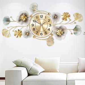 Wall Clock, Clocks for Living Room, Silent Wall Clock Decorative, 3D Retro Metal Ginkgo Leaf Design, for Office Bedroom Kitchen Clock(33''x18'') (Blue Color - Arab)