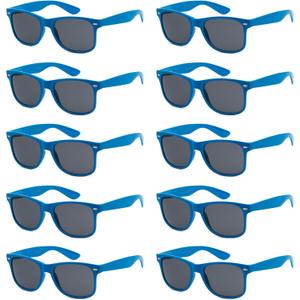 Wholesale Bulk Unisex 80's Retro 100% UV Sunglasses for Adults - 10 Pack - w/Flex Hinges (Electric Blue | Smoke)