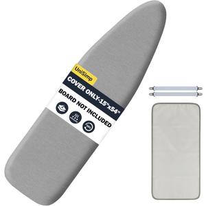 UniSimp Ironing Board Cover and Pad 15"x54" Extra Thick Natural Cotton, Scorch and Stain Resistant Padding, Standard Size Iron Board Cover with Fasteners Heavy Duty Elastic Edge, Heatproof Gray