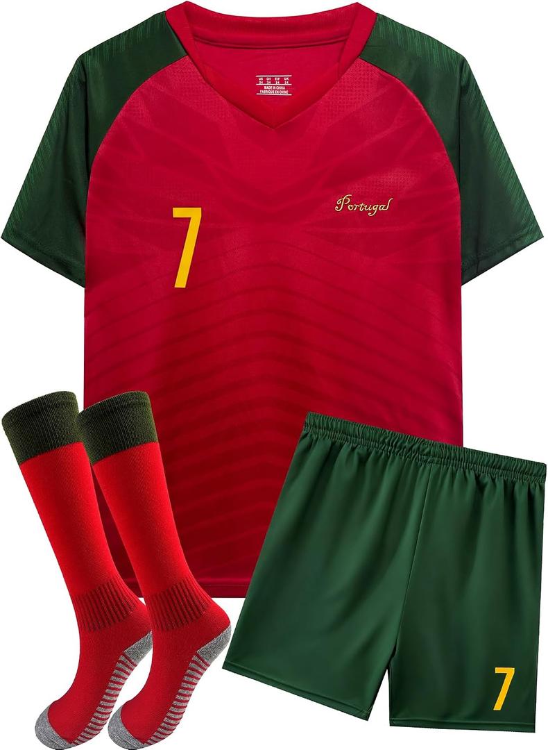 Kids Soccer Jersey Uniform Shorts & Socks for Boys and Girls Unisex Youth Size: 6-7 Years