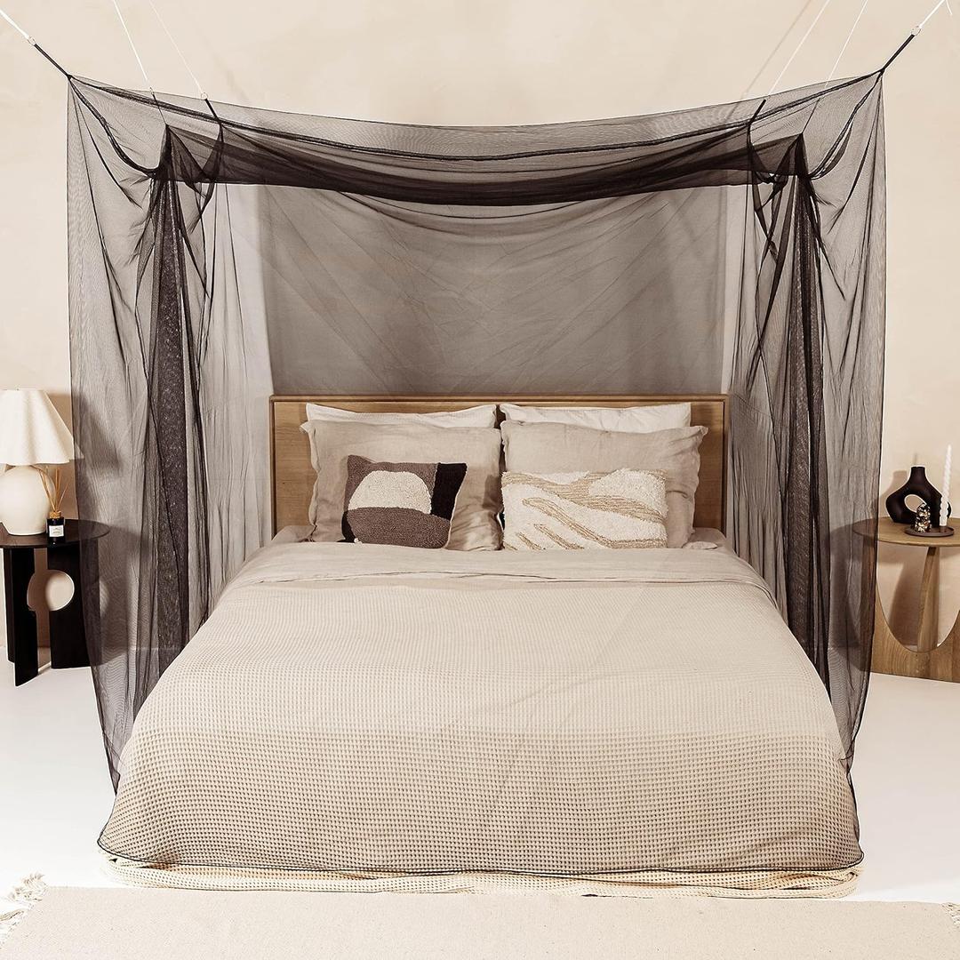 Black Mosquito Net for Single to King-Sized Beds  No Openings & 6 Hanging Loops  Decorative Rectangular Shape for Home & Travel  Bed Canopy Hanging Kit & Carrying Bag Included