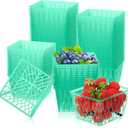 50 Pcs Pint Size Plastic Berry Baskets Boxes Green Strawberry Basket with Open Weave Pattern Box Container for Farmer Market Party Christmas Grocery Stores