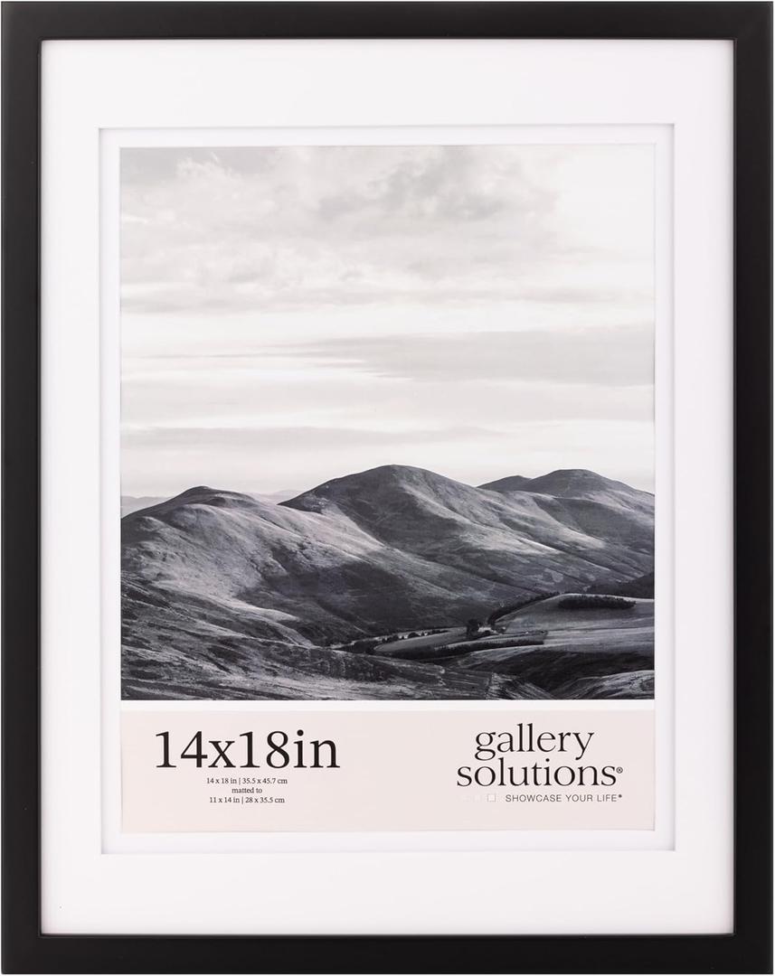 Gallery Solutions - Size 14"x18" Double Airfloat Mat Picture Frame - Sleek Black/White Design for Wall Mounting - Rectangular Wall Mount - Poster Frame - Lightweight Wall Frame