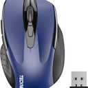 TECKNET Wireless Mouse, 2.4G Ergonomic Optical Mouse, Computer Mouse for Laptop, PC, Computer, Chromebook, Notebook, 6 Buttons, 24 Months Battery Life, 2600 DPI, 5 Adjustment Levels - Blue
