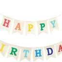 Colorful Happy Birthday Burlap Banner Assembled Durable Birthday Party Decoration Garland, Suitable For Boys Girls And Adults Party Decorations(Beige,Rainbow)