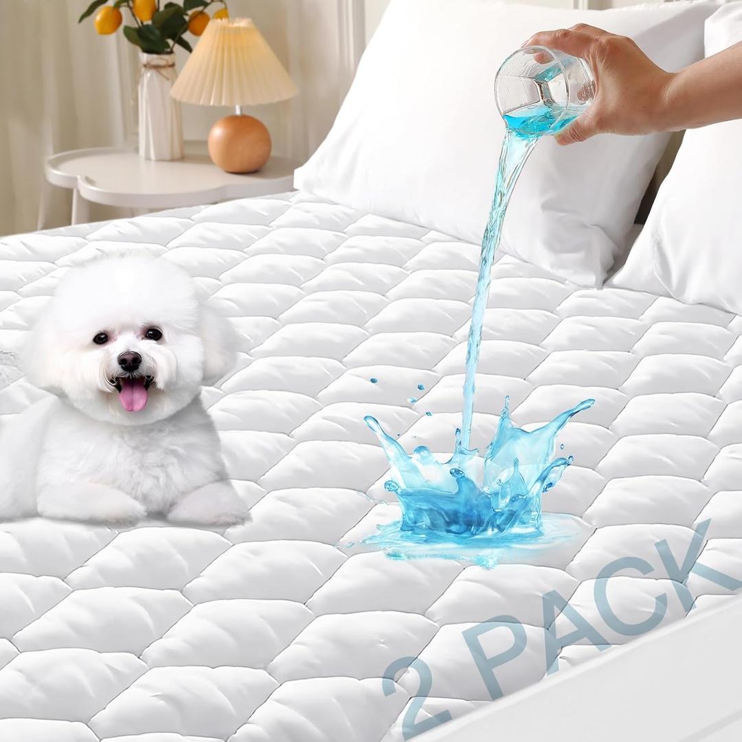 MUXHOMO 2 Pack King Size Mattress Protector, 100% Waterproof Quilted Mattress Cover King Size Bed, Noiseless Soft & Cooling Mattress Pad Cover, Deep Pocket 6"-21", White