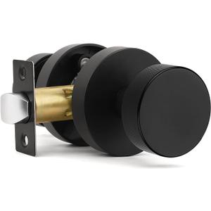 Orger Matte Black Passage Door Knobs Interior, Zinc Alloy Keyless Black Closet Door Knobs, Knurled Heavy Duty Round Base Modern Doorknobs for Hallways, 1 Pack