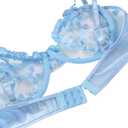 Lilosy Sexy Underwire Cute Push Up Strappy Embroidered Mesh Sheer Lingerie Set See Through Panty Bra (Blue, XS)