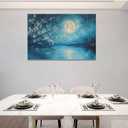 2 x Large Flower Canvas Wall Art Landscape Botanical Painting Blue Plum Flowers Pictures Big Florals Moon Wall Decor Huge Plum Artwork Over Bedroom Modern Home Decorations for Living Room Office 24"x16"