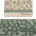 Welcome Winter Wishes Kitchen Rugs Set of 2, Green Pine Cone Pine Needle Kitchen Mats Decor, Christmas Plaid Farmhouse Seasonal Floor Door Mat Home Decorations - 17x29 and 17x47 Inch