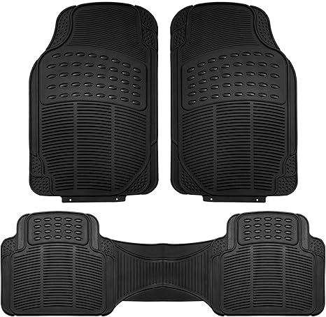FH Group Automotive Floor Mats Solid ClimaProof for all weather protection Universal Fit Trimmable Heavy Duty fits most Cars, SUVs, and Trucks, 3pc Full Set Black