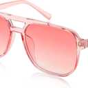 FEISEDY Retro Square Aviator Sunglasses Women Men 70s Vintage Trendy Plastic Frame Sun Glasses B2835 (009 Pink Transparent Frame/Pink Lens)