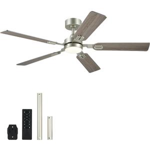 VONLUCE Ceiling Fans with Lights and Remote, 52" Ceiling Fan with 5 Blades, 6-Speeds Noiseless Reversible DC Motor for Farmhouse Bedroom Indoor, Grey