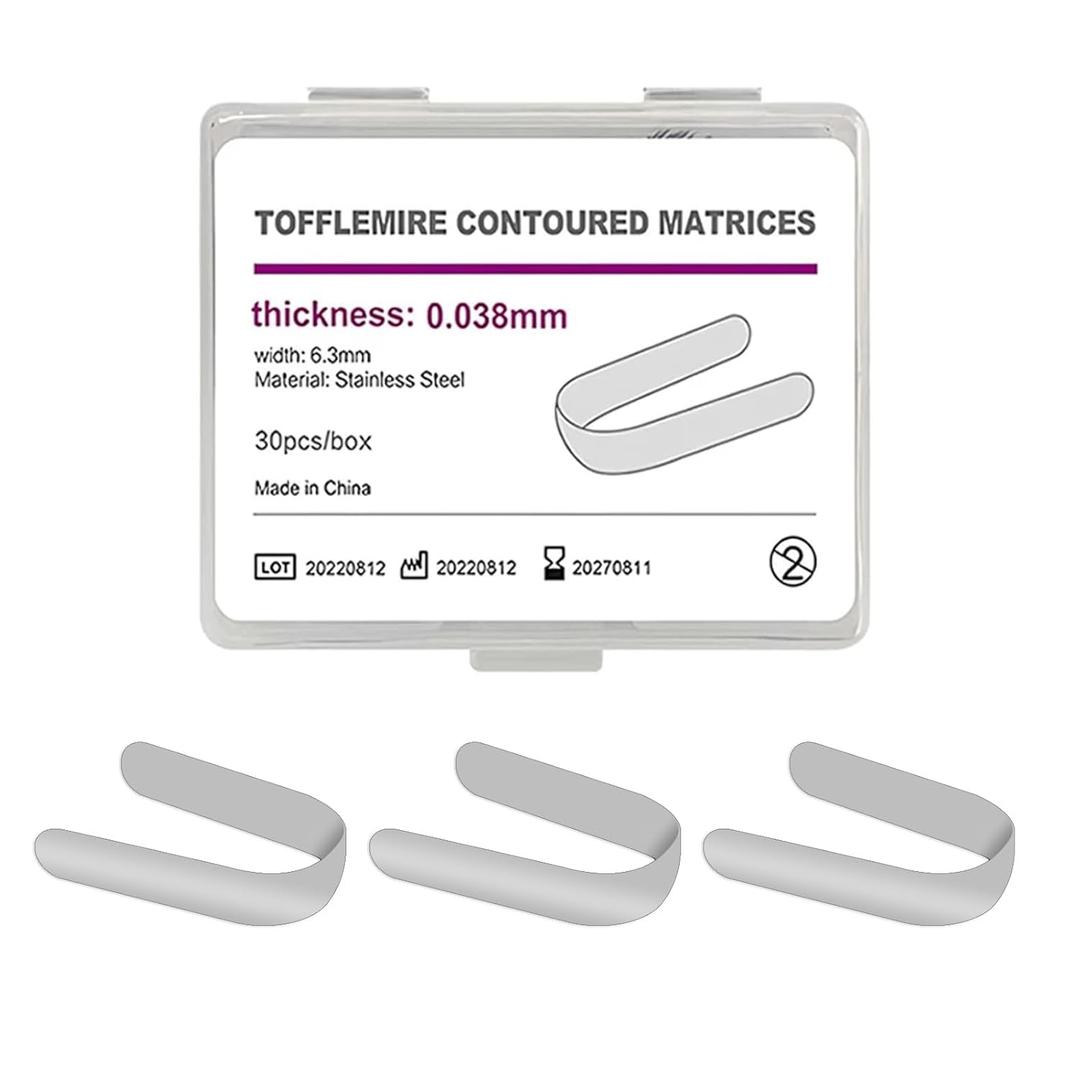 Dental Tofflemire Matrix Bands, M9 Dental Metal Restoration Matrix Bands for Premolar and Molar. (6.3mm, 0.038mm)