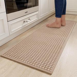 Kitchen Rugs Non Slip Washable, Rubber Backing Soft Chenille Braided Kitchen Mats for Floor, Super Absorbent Kitchen Runner Rug Standing Mat Sink Mat, Easy to Clean, Brown 17"x47"