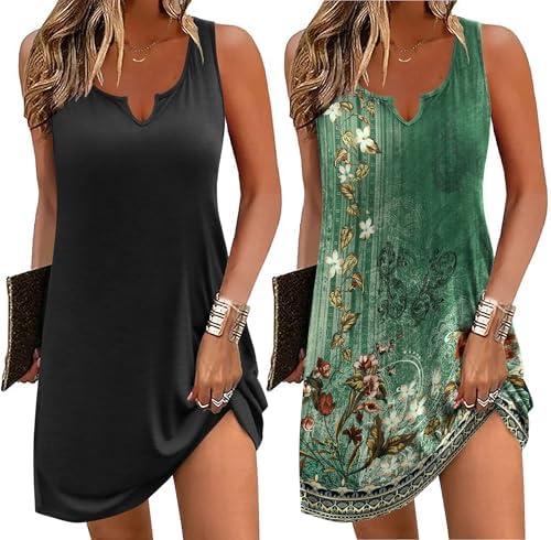 Ekouaer Nightgowns for Women 2 Pack Tank Night Gown Sleeveless Sleep Shirt V Neck Chemise Soft Night Shirt Ladies Sleep Dress, XL