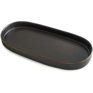 10x5 Bathroom Vanity Tray, Oval Ceramic Decorative Perfume Candle Tray for Bathroom/Kitchen Counter, Black