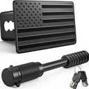 2 Inch American Flag Trailer Hitch Cover Plug with 7/8-Inch Pin Diameter Trailer Hitch Lock,Patriotic Truck SUV Accessory,Black