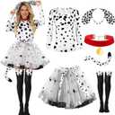 Halloween Dalmatians Dog Cosutme for Women, Tutu Skirt Knee High Sheer Socks for 101 Dalmatians Costume Cosplay (Small)