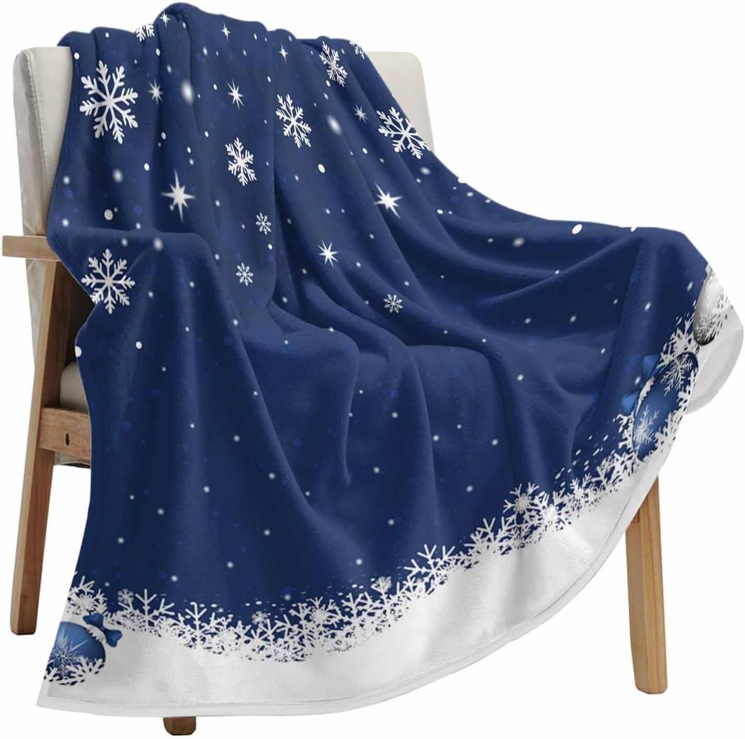 Christmas Throw Blanket Blue Christmas Balls Blankets and Throws Soft Cozy Flannel Fleece Snowflakes Winter Snow Blanket for Couch Bed Sofa Chair Xmas Holiday Party Winter Decor All Season 40x50 Inch