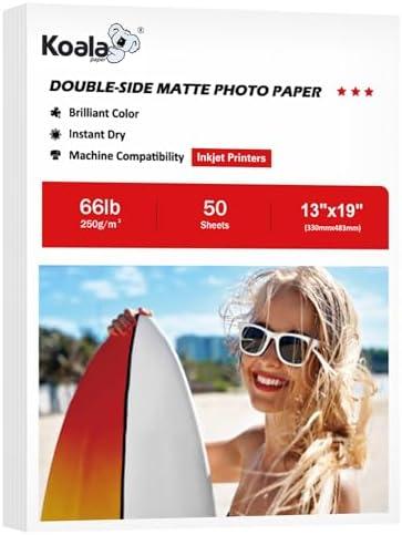 Koala Double Sided Matte Thick Photo Paper 13x19 Inches Heavyweight 50 Sheets 250gsm Compatible with Inkjet Printer and Dye Ink
