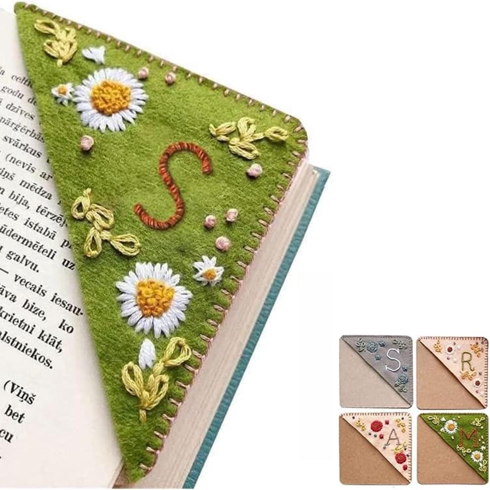 Personalized Hand Embroidered Corner Bookmark, 26 Letters Cute Flower Embroidered Corner Bookmark Embroidery Book Marker Clip for Book Lovers Bookmarks for Reading Lovers Meaningful GIF (Summer, S)