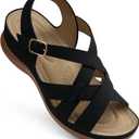SHIBEVER Flat Sandals for Women Comfortable: Adjustable Buckle Ankle Strap Strappy Sandals Dressy Casual, Summer Walking Shoes for Beach Travel, Size 6