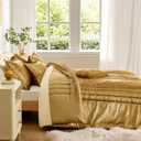 MUSSEL Bedding Comforter Set Queen Size 3 Pieces-Luxury Shiny Gold Striped Lightweight Bedroom Comforter Queen Size,Soft Velvet Bed Set with 2 Shams