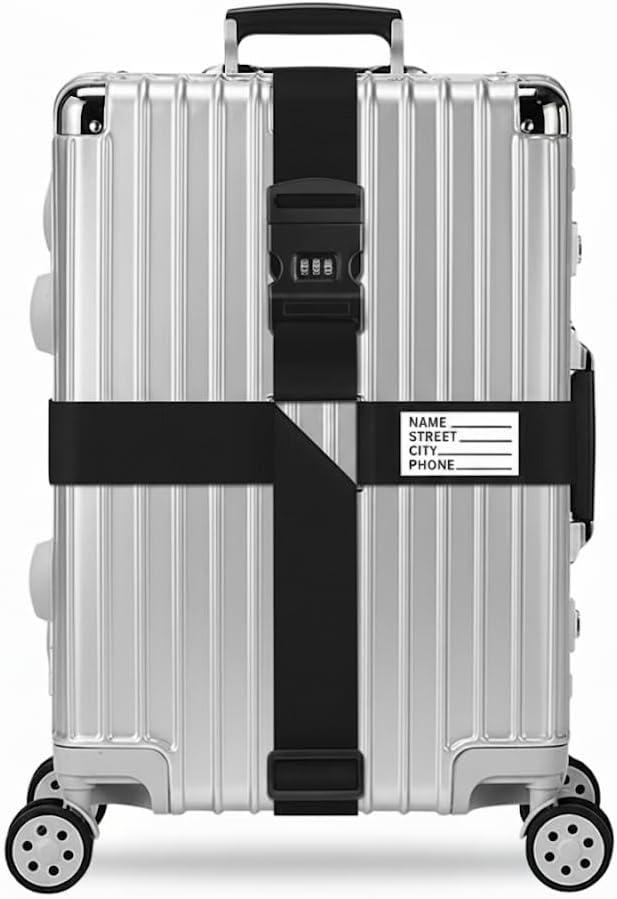 Luggage Straps for Suitcases, Heavy Duty Adjustable Suitcase Straps with Built-in ID Tag, 500LBS Pull Force Car Seatbelt-Grade Material(Black,4M)