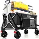 Overmont Collapsible Wagon Cart with Wheels - 180L Foldable Heavy Duty Wagon with Big All-Terrain Wheels - 330Lbs Weight Capacity with Side Pockets for Camping Sports Garden Grocery Shopping Black