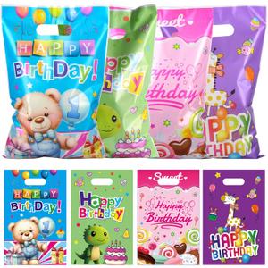 3 x QOIUSO 50 Pcs Birthday Party Favor Bags for Boys & Girls: Lovely Happy Birthday Goodie Bags with Handles for Return Gift Wrapping, Packaging Candy Treat Toys and Party Favors (6.5 x 9.8 Inches)