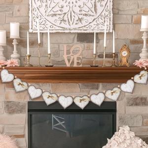 Cinnvoice 8.2 ft White Heart Valentines Garland Wooden Heart Banner with Lace Bow Rustic Vintage Valentine's Day Decor White Wall Hanging Garland for Anniversary Wedding Birthday Party Decorations