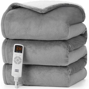 EHEYCIGA Heated Blanket - Twin Size, 9 Heating Levels, 10 Hour Auto Off, Soft Cozy Sherpa Washable Blanket, 62 x 84 Inches (Grey)