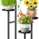 iDavosic.ly 4 Tier Plant Stand Indoor, Corner Tiered Multiple Flower Holder Shelf with Metal Trays, Orchid Display Wooden Rack for Patio Porch Living Room Balcony Outdoor, Modern Black & Rustic Brown