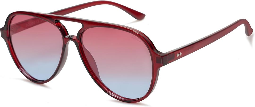SOJOS Classic Polarized Aviator Sunglasses for Women Men, Retro Trendy Aviators Shades SJ2201 (Red Burgundy/Red Gradient Blue)
